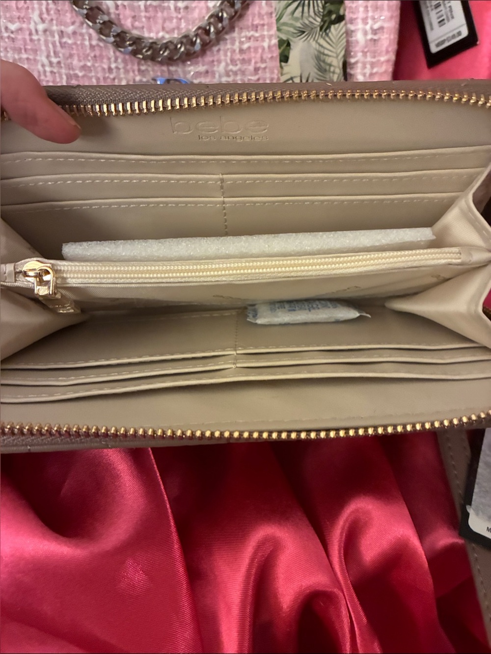 Bebe Quilted Taupe Wallet with Gold Crystal Logo-NWT - Picture 2 of 2